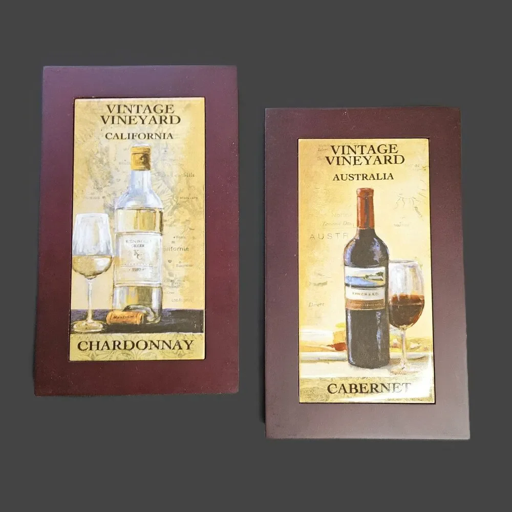 Vintage Vineyard Decor Australia Cabernet, California Chardonnay Tile & Wood